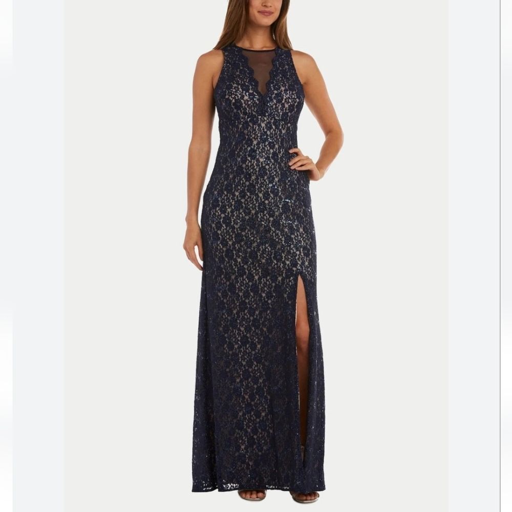 NW Women Black Lace Elegant Formal Side Slit Gala Special Occasion Dress 14w